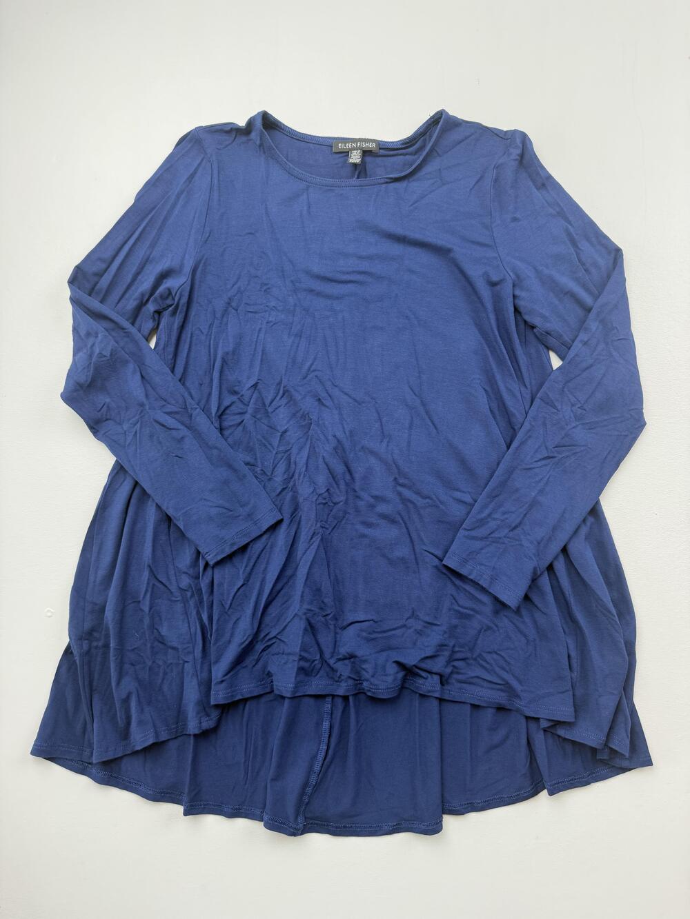 Eileen Fisher Blouse Womens XS Blue Crew Neck Long Sleeve Jersey Tunic Top